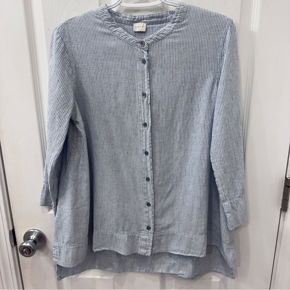 POETRY Hemp Organic Cotton Stripe Tunic Top Blue US 2- excellent condition